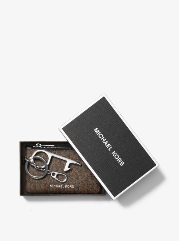 Panske Cestovné Tašky Michael Kors Logo Pouch and No Touch Keychain Set Čierne Hnede - Tasky Michael Kors Vypredaj | VRBAZ-8607